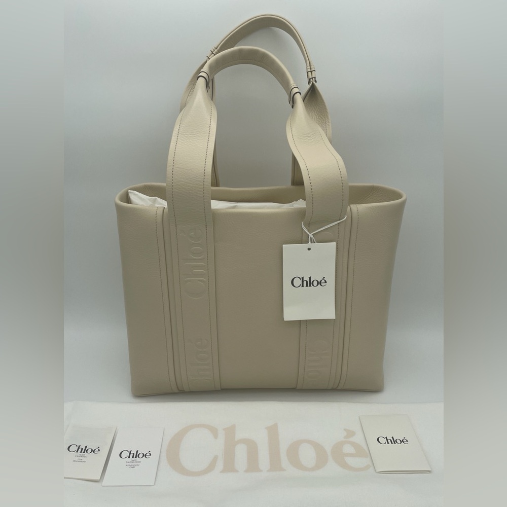 $2K NEW CHLOE LEATHER LOGO MEDIUM WOODY TOTE BAG PURSE AUTHENTIC NWT! - Picture 3 of 13